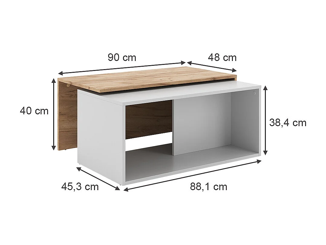 Table basse chêne blanc/force de lor 90x48x40 paul