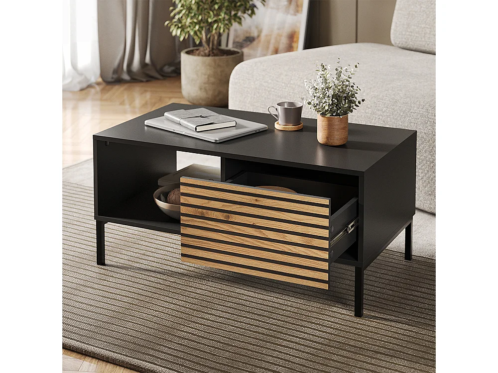 Table basse chêne doré/anthracite 90x50x45 eliza