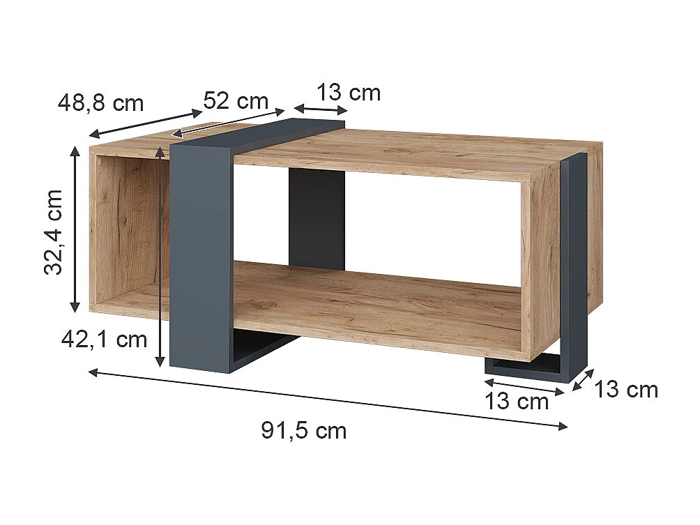 Table basse anthracite/chêne doré 91.5x52x42.1 aven