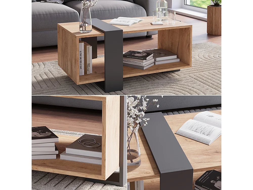 Table basse anthracite/chêne doré 91.5x52x42.1 aven