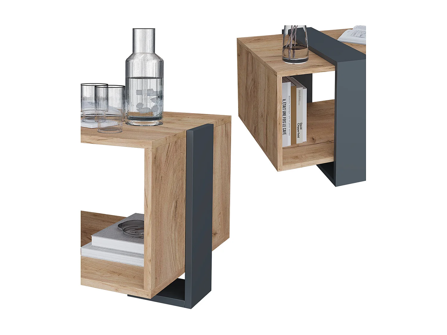 Table basse anthracite/chêne doré 91.5x52x42.1 aven