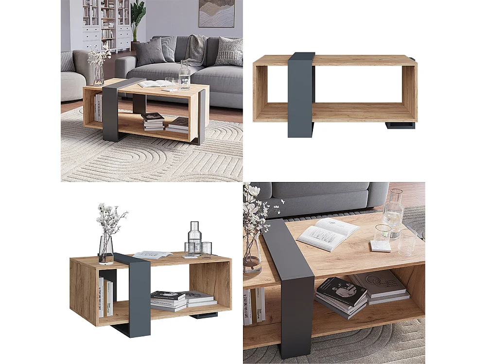 Table basse anthracite/chêne doré 91.5x52x42.1 aven