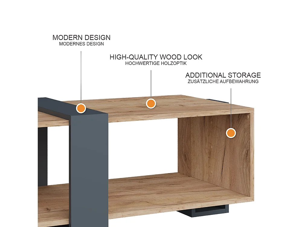 Table basse anthracite/chêne doré 91.5x52x42.1 aven