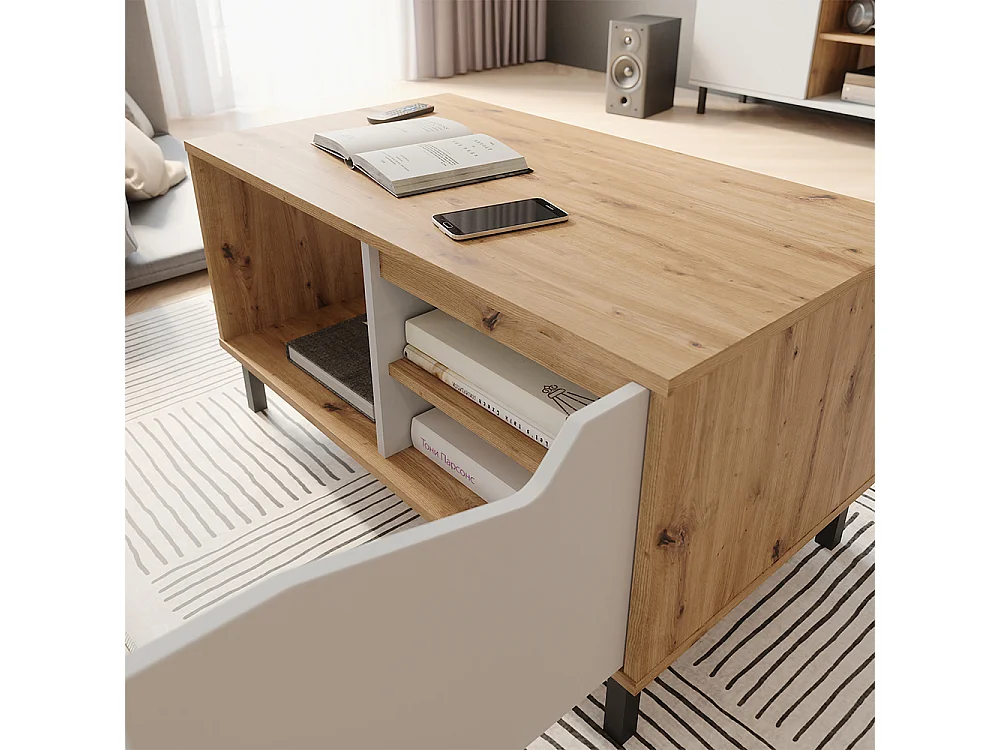 Table basse blanc/artisan 90x50x47 marelle