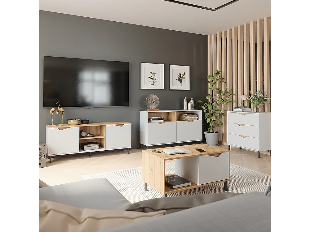 Table basse blanc/artisan 90x50x47 marelle