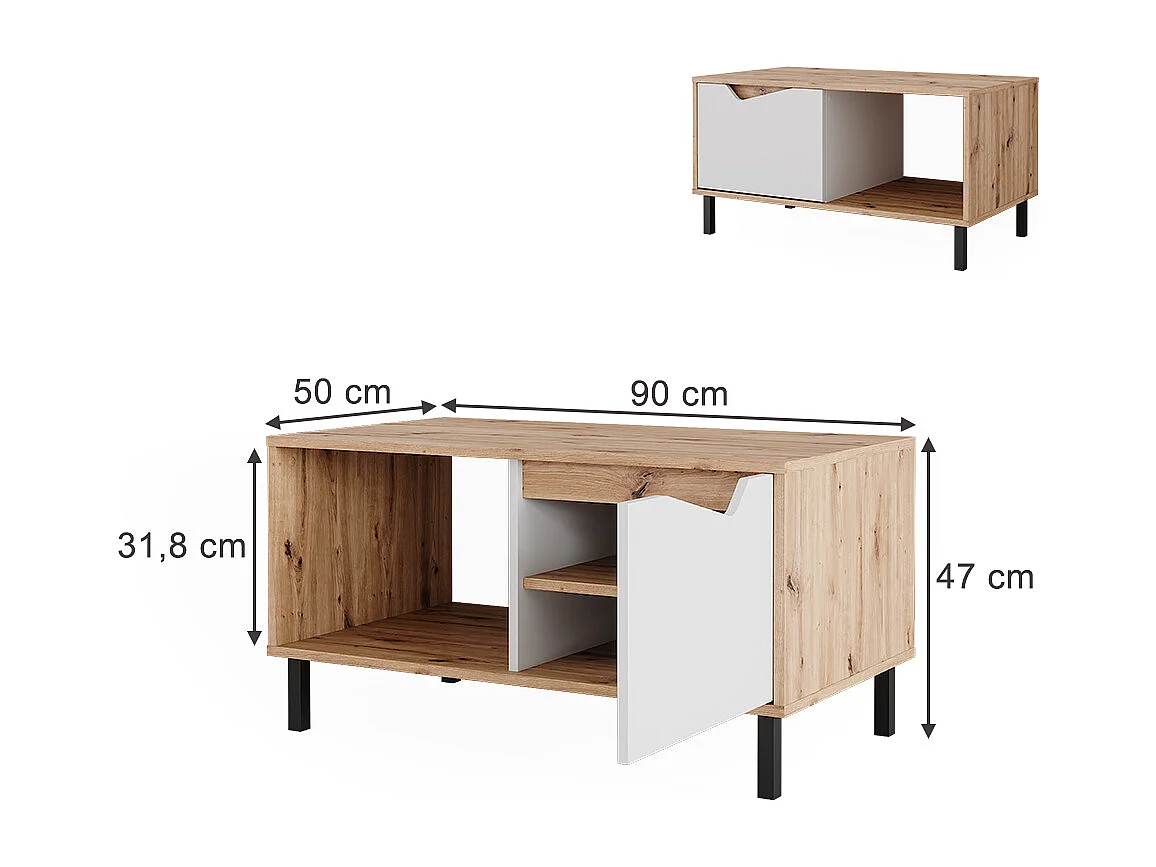 Coffee table white/artisan 90x50x47 marelle