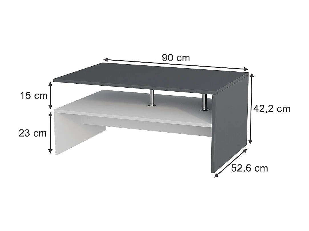 Table basse anthracite/blanc 90x52.6x42.2 amato