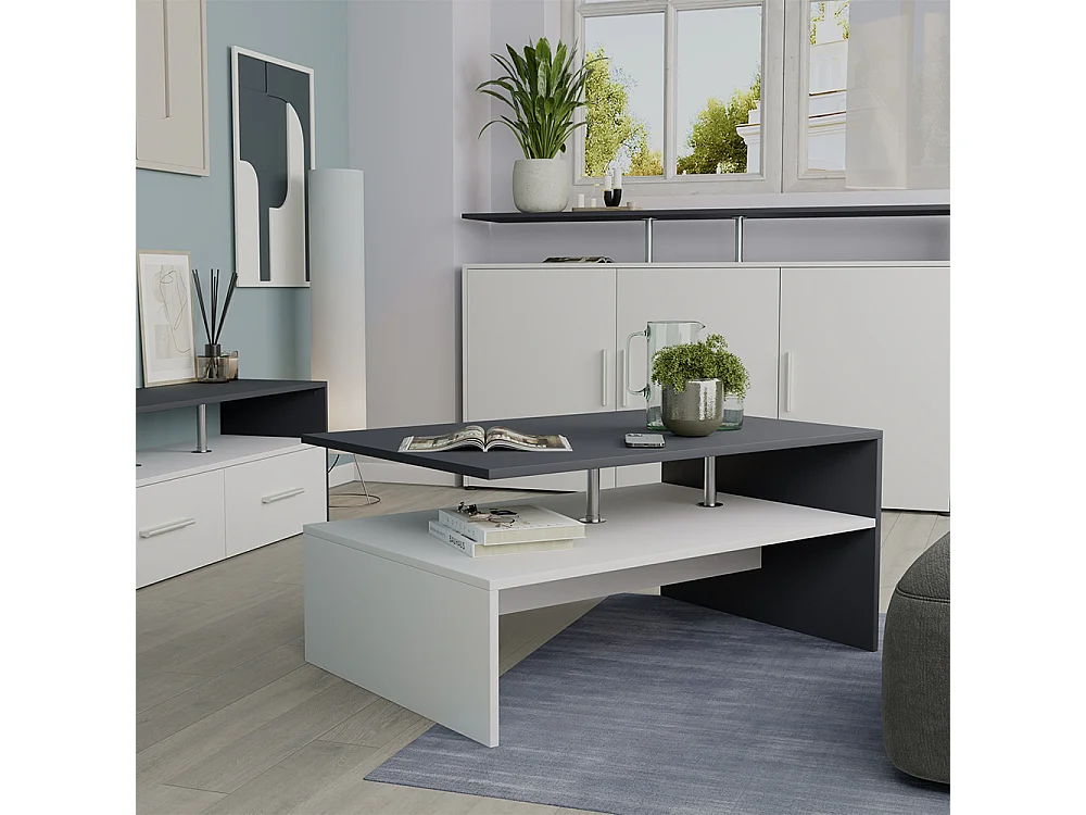 Table basse anthracite/blanc 90x52.6x42.2 amato
