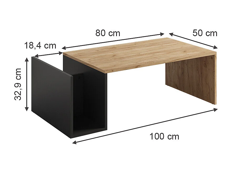 Table basse chêne doré/anthracite 100x50x32.9 avento