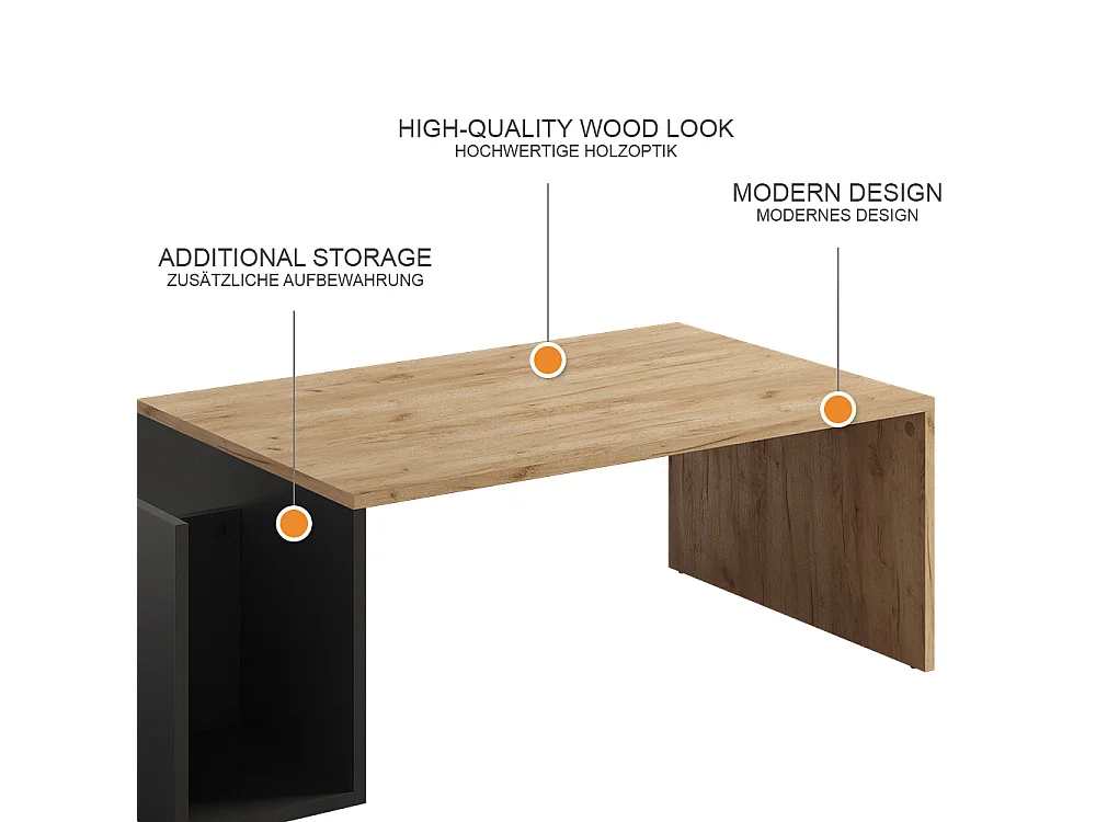 Table basse chêne doré/anthracite 100x50x32.9 avento