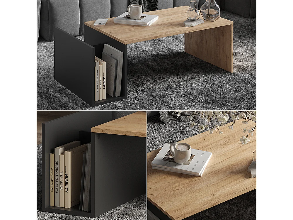 Table basse chêne doré/anthracite 100x50x32.9 avento