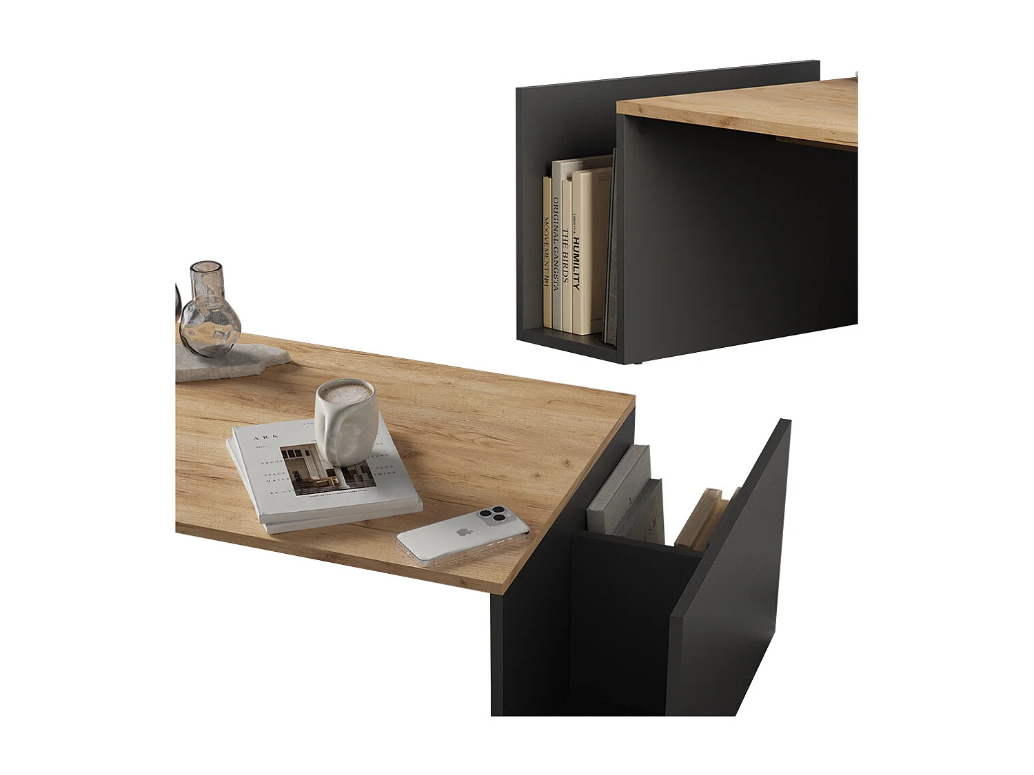 Table basse chêne doré/anthracite 100x50x32.9 avento