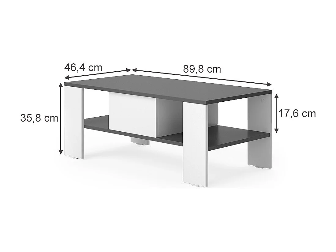 Table basse anthracite/blanc 89.8x46.4x35.8 wilmut