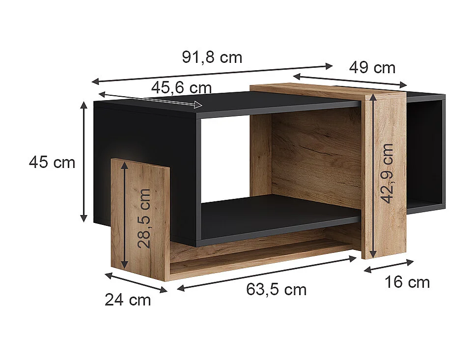 table basse anthracite/chêne doré 91.8x49x45 aven