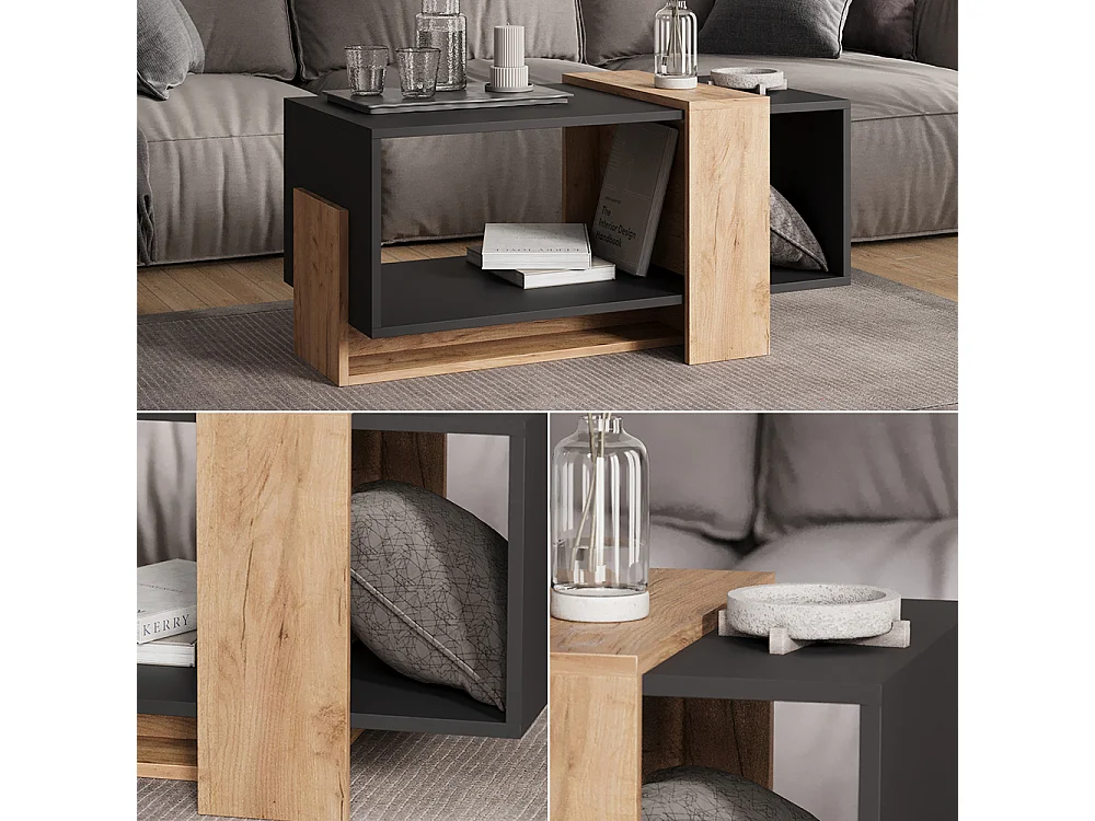 table basse anthracite/chêne doré 91.8x49x45 aven