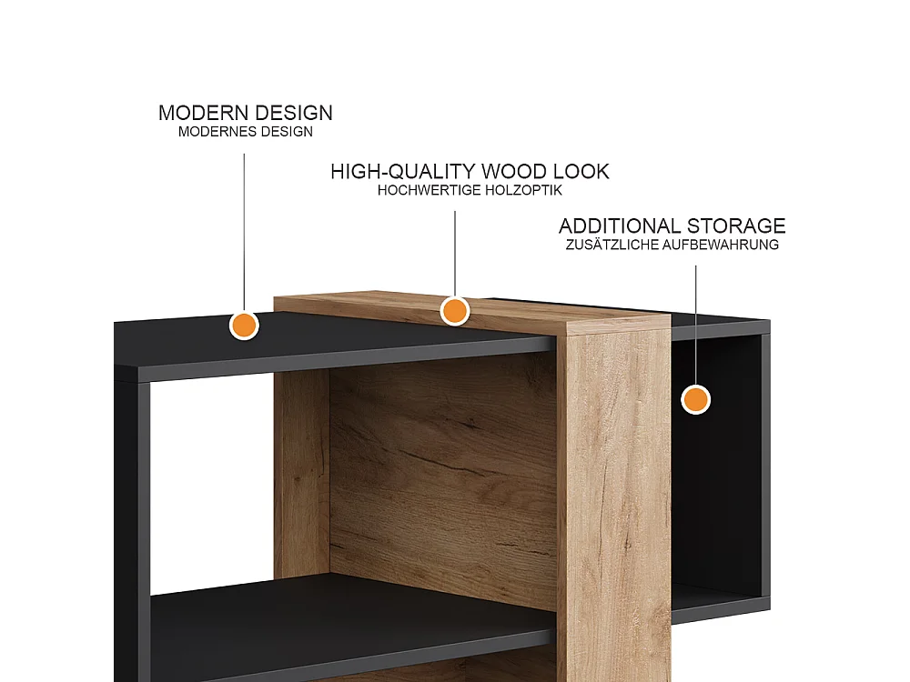 table basse anthracite/chêne doré 91.8x49x45 aven