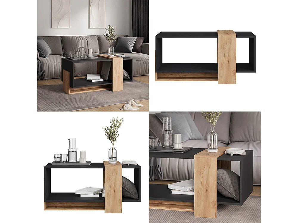 table basse anthracite/chêne doré 91.8x49x45 aven