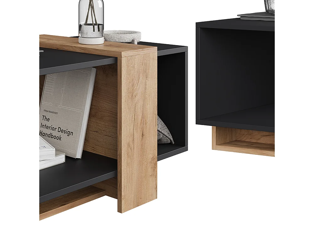 table basse anthracite/chêne doré 91.8x49x45 aven