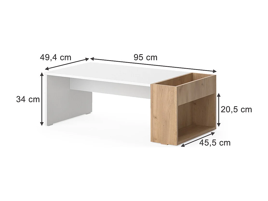 Couchtisch weiß/goldkraft eiche 95x49.4x34 chris