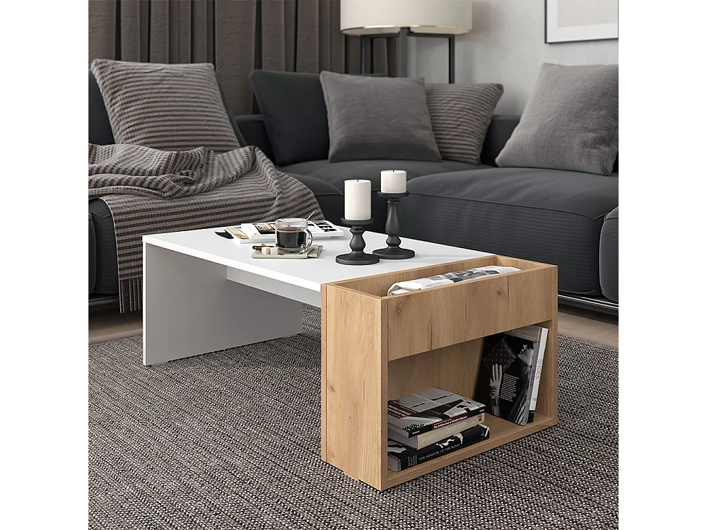 Couchtisch weiß/goldkraft eiche 95x49.4x34 chris