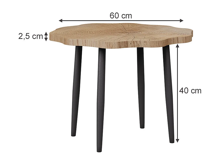 Table basse chêne 60x60x2.5 ringo