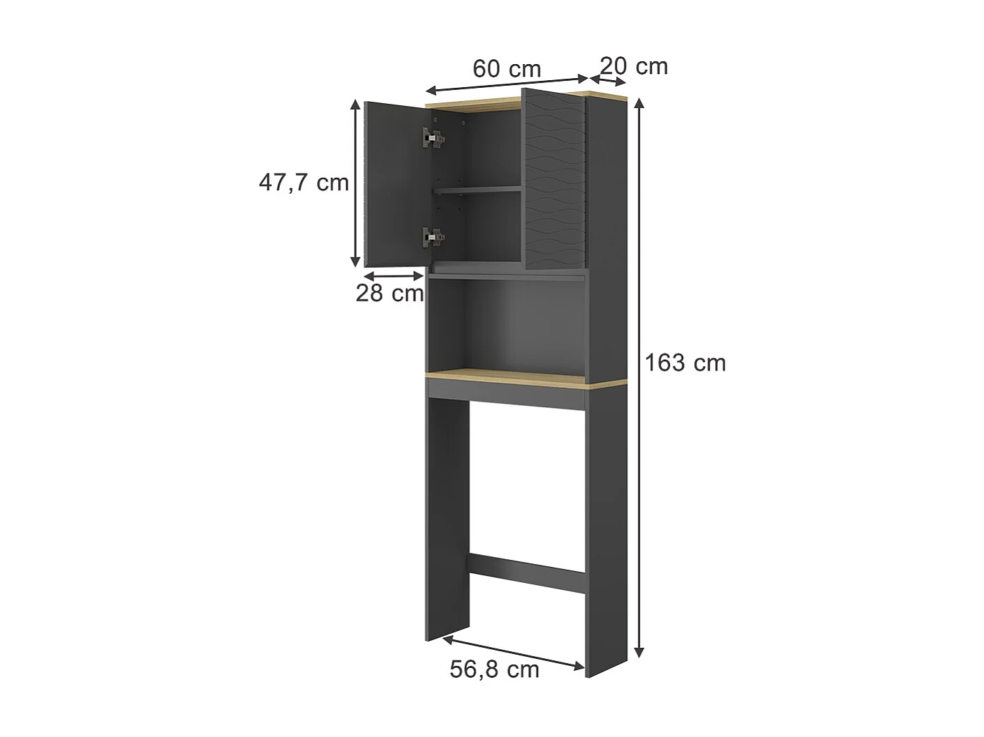 Toilet cabinet anthracite 60x20x163 livia