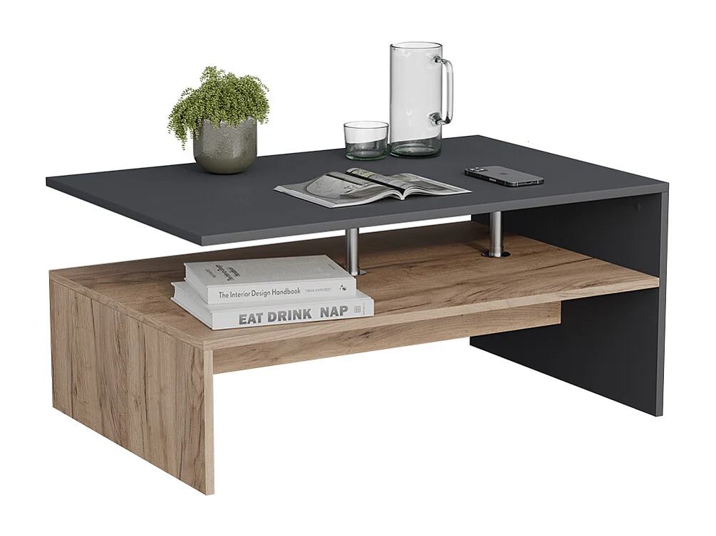 Table basse anthracite/chêne doré 90x52.6x42.2 amato