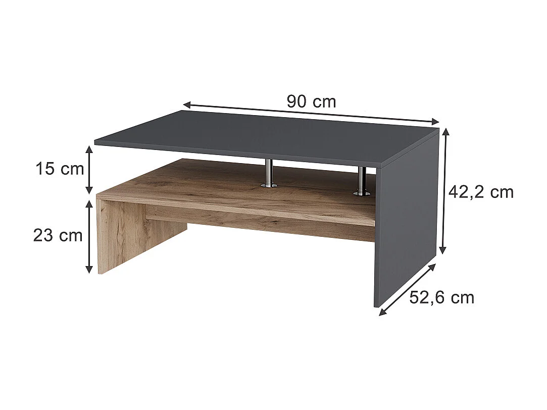 Table basse anthracite/chêne doré 90x52.6x42.2 amato