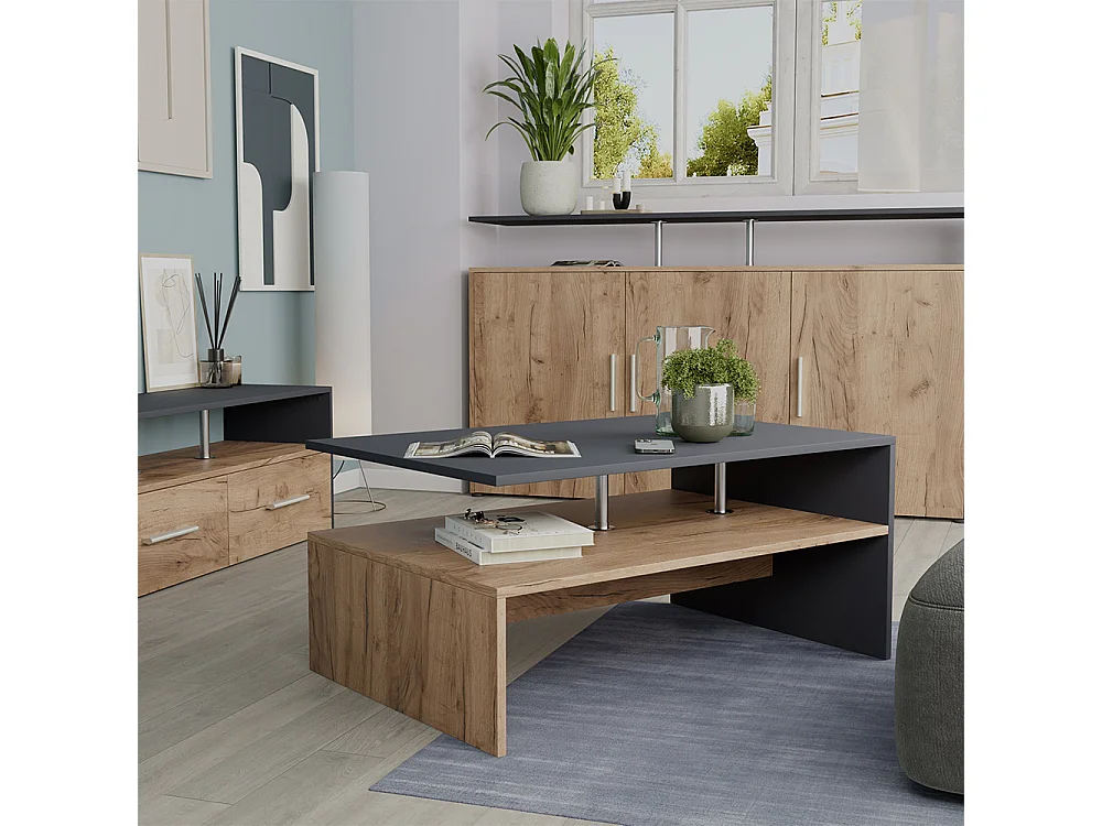 Table basse anthracite/chêne doré 90x52.6x42.2 amato