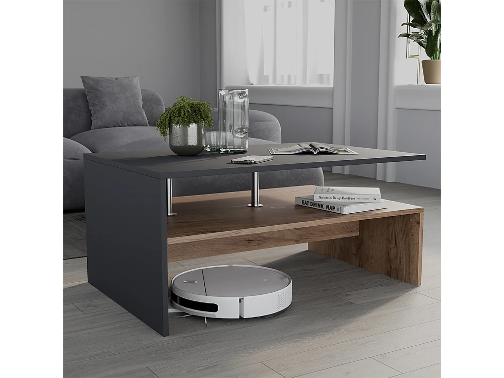 Table basse anthracite/chêne doré 90x52.6x42.2 amato