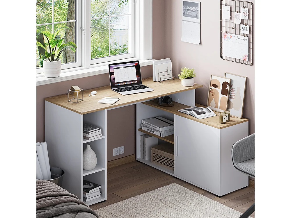 Bureau dangle blanc/artisan 135x110x75.5 rudy