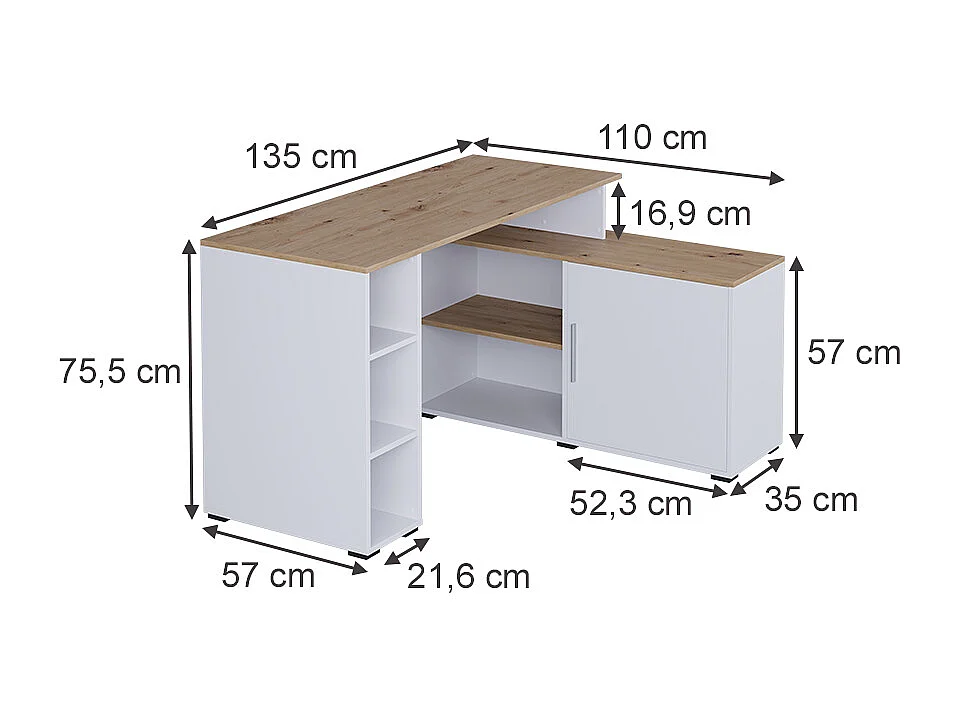 Bureau dangle blanc/artisan 135x110x75.5 rudy