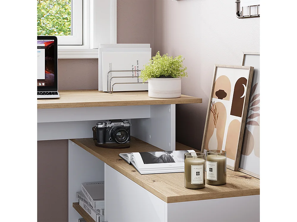 Bureau dangle blanc/artisan 135x110x75.5 rudy