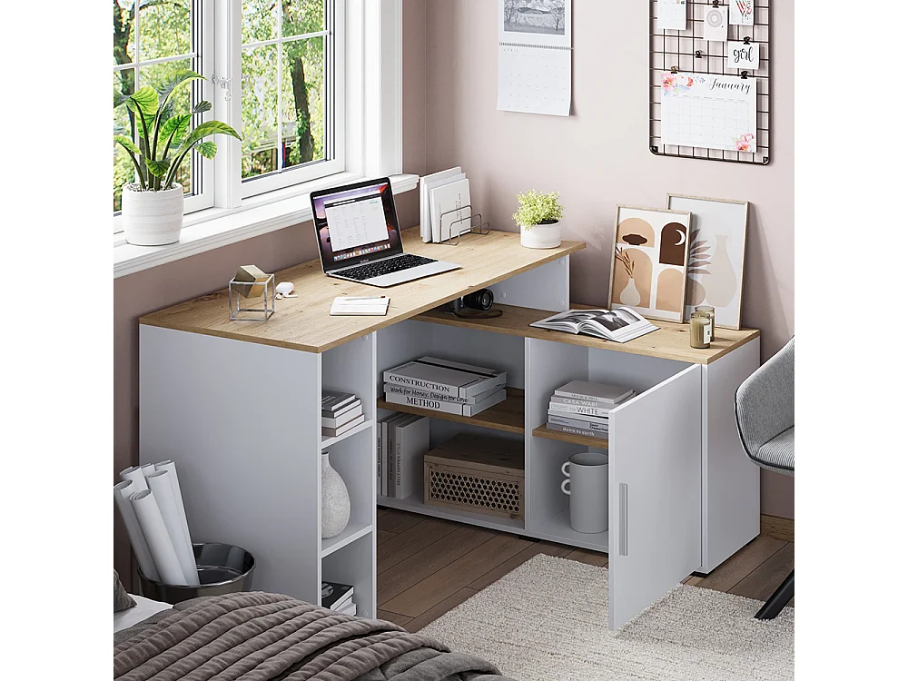 Bureau dangle blanc/artisan 135x110x75.5 rudy