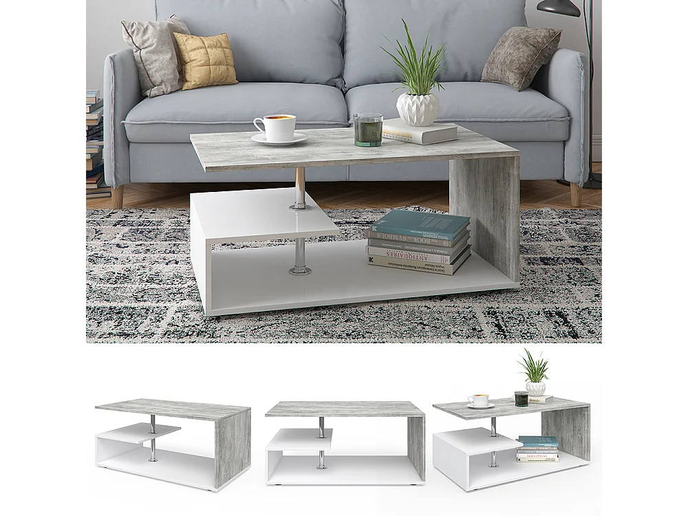 Table basse béton/blanc 91x52.6x41 guillermo