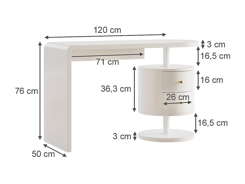Bureau blanc haute brillance 120x50x76 lara