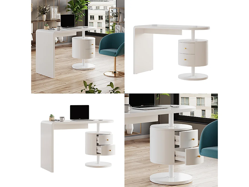Bureau blanc haute brillance 120x50x76 lara