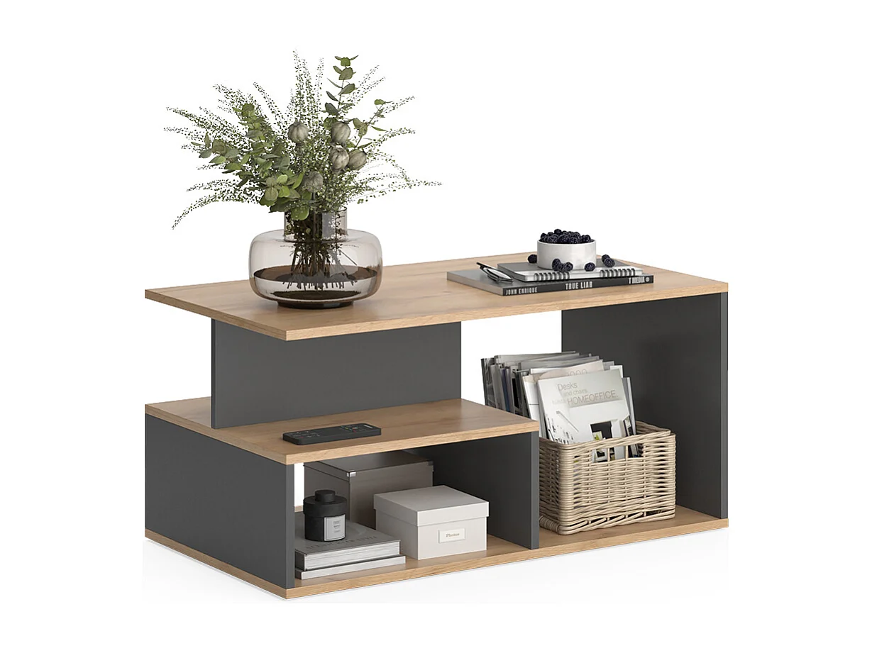 Couchtisch goldkraft eiche/anthrazit 90x49.4x43.8 hasso