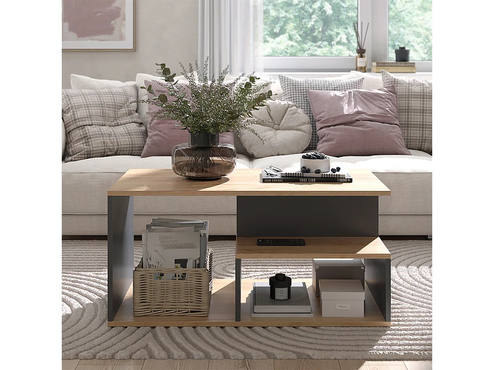 Couchtisch goldkraft eiche/anthrazit 90x49.4x43.8 hasso