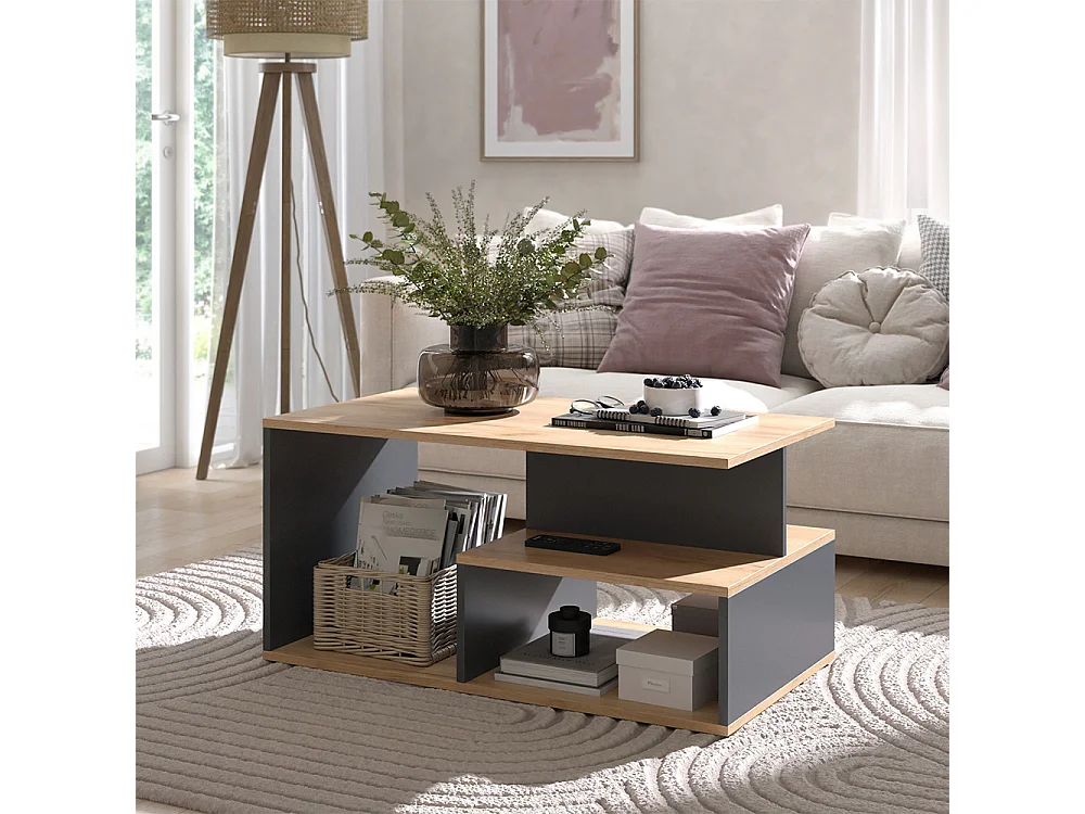 Table basse chêne doré/anthracite 90x49.4x43.8 hasso