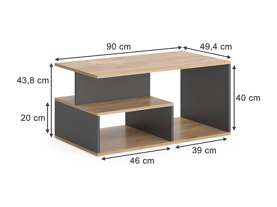 Table basse chêne doré/anthracite 90x49.4x43.8 hasso