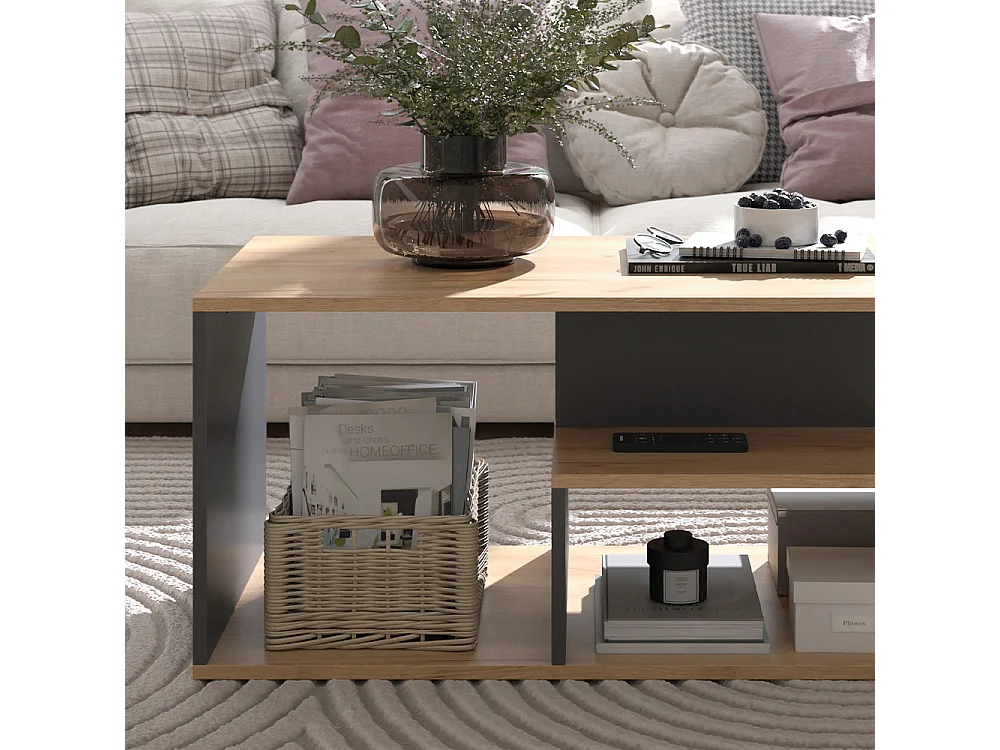 Table basse chêne doré/anthracite 90x49.4x43.8 hasso