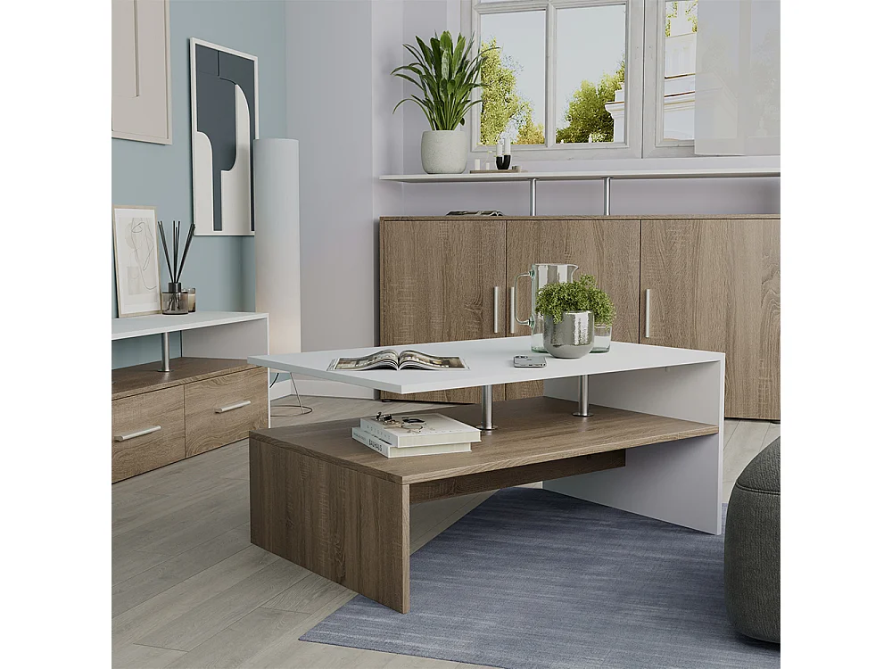 Couchtisch weiß/sonoma 90x52.6x42.2 amato