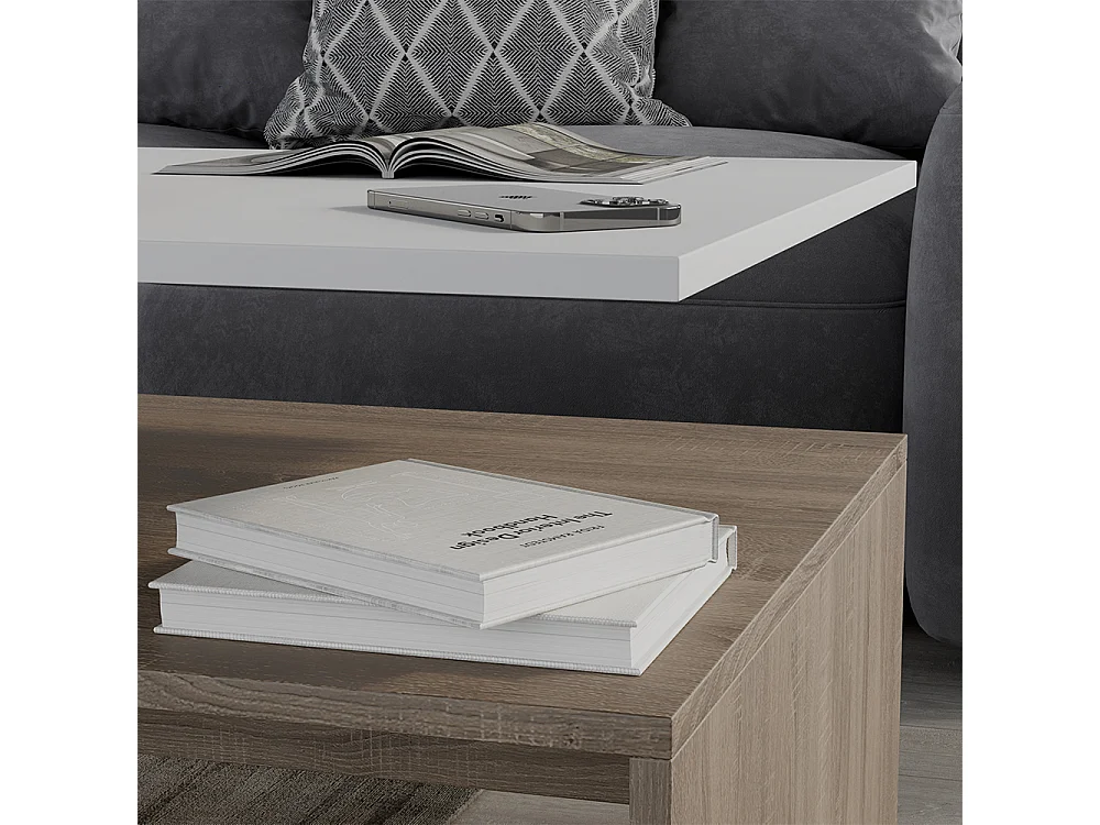 Table basse blanc/sonoma 90x52.6x42.2 amato