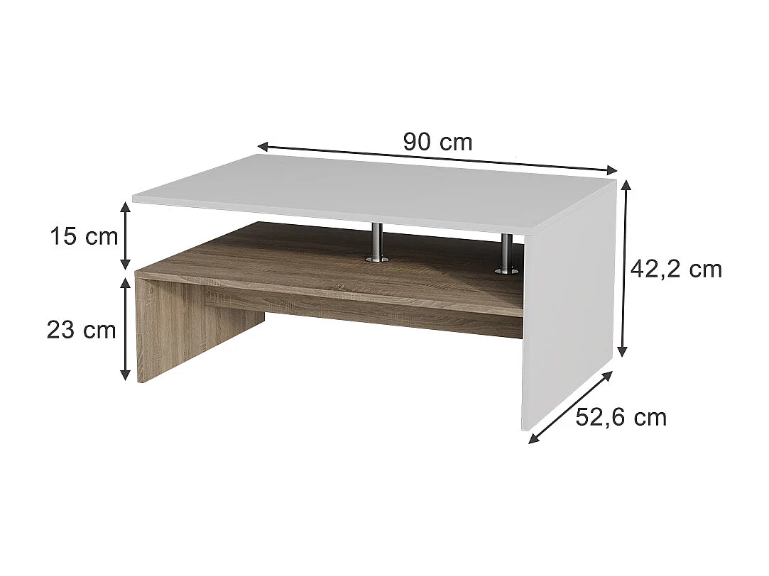 Table basse blanc/sonoma 90x52.6x42.2 amato