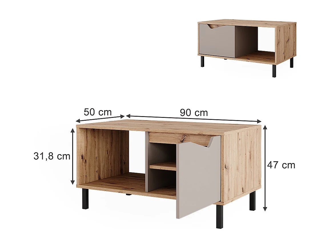 Soffbord greige/artisan oak 90x50x47 marelle