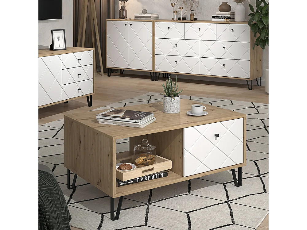 Table basse chêne artisan 90.2x59.4x42.4 nizza