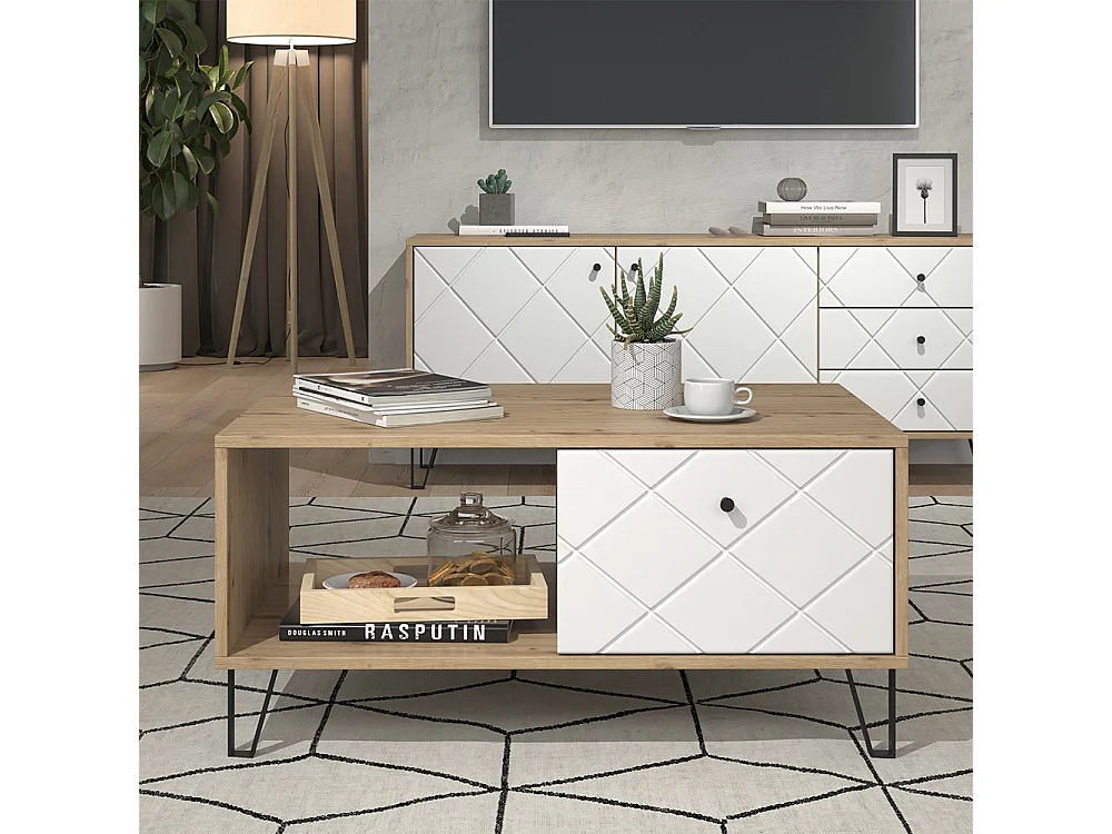 Table basse chêne artisan 90.2x59.4x42.4 nizza