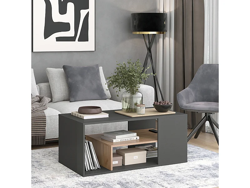 Table basse anthracite/chêne doré 110x59x47 edgar