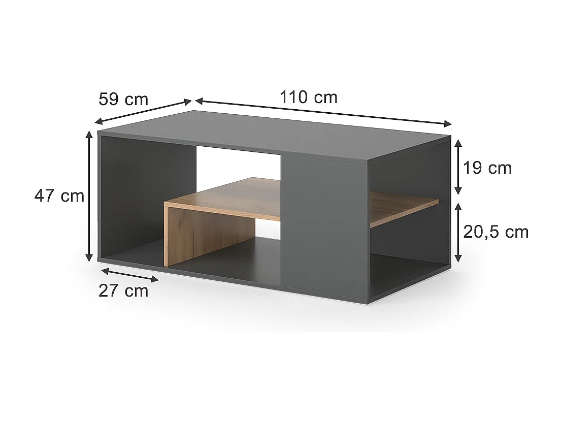 Table basse anthracite/chêne doré 110x59x47 edgar